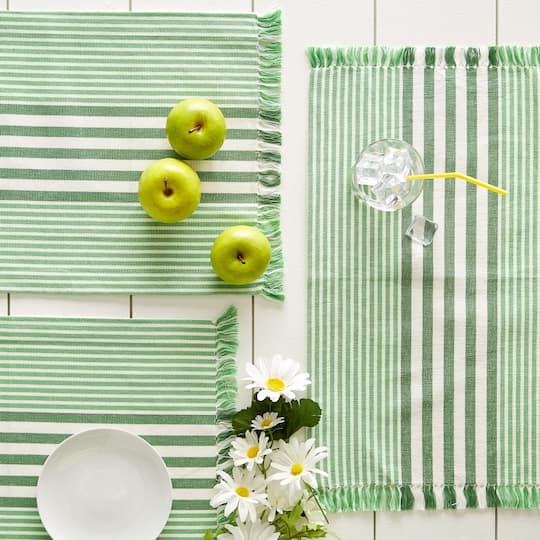 DII® Grass Green Stripes With Fringe Placemats, 6ct.
